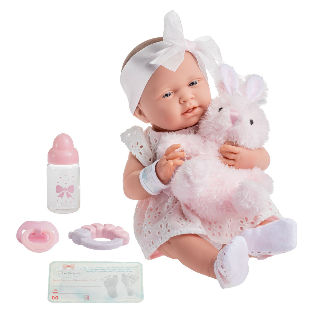 La Newborn All-Vinyl Real Girl Baby Doll Pink Ribbon Deluxe Set