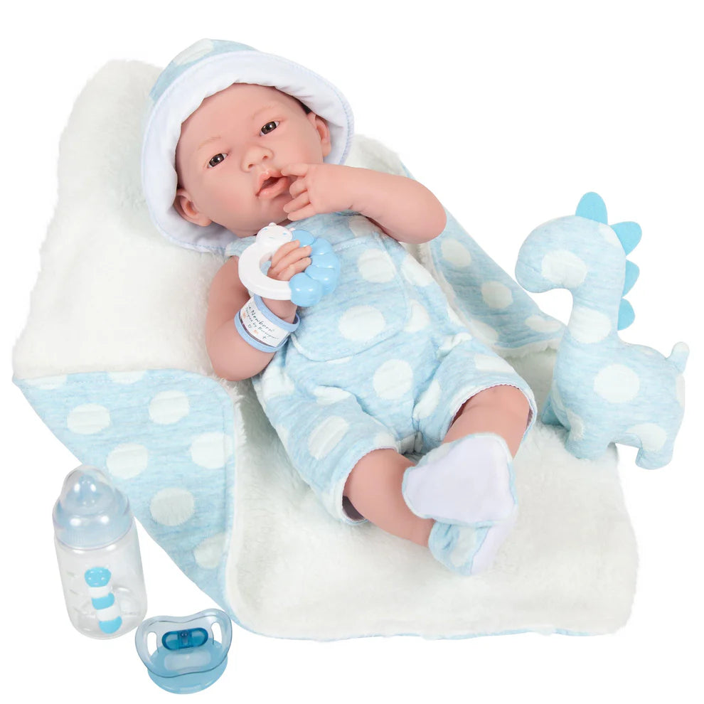 La Newborn Baby Doll in Blue with Dinosaur and Accessories